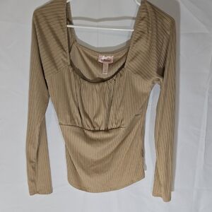 Tan Ribbed Long Sleeve Blouse